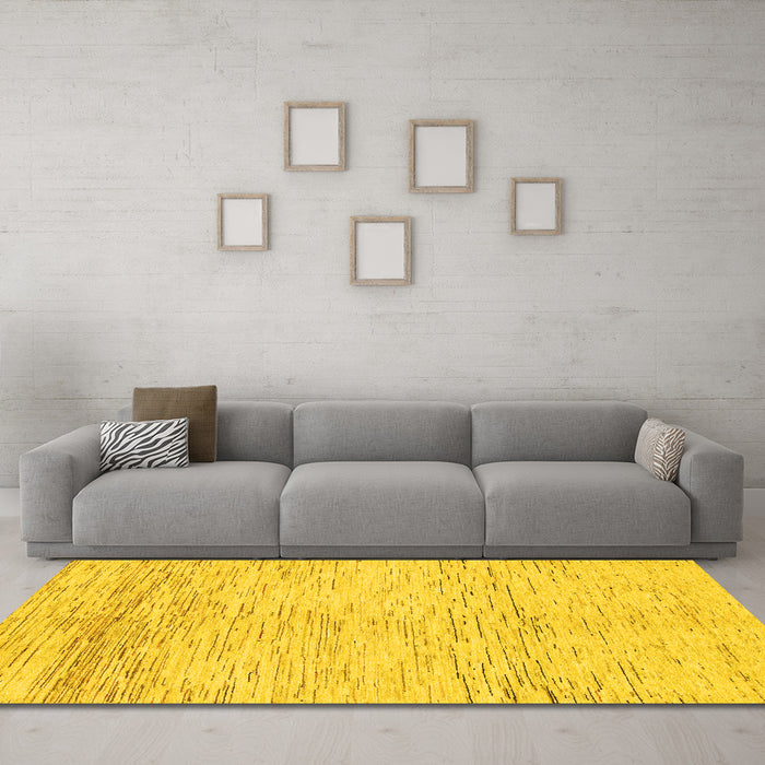 Machine Washable Abstract Yellow Modern Rug in a Living Room, wshabs1574yw