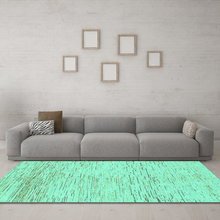 Machine Washable Abstract Turquoise Modern Area Rugs in a Living Room,, wshabs1574turq