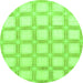 Round Machine Washable Checkered Green Modern Area Rugs, wshabs1575grn