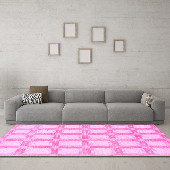 Machine Washable Checkered Pink Modern Rug in a Living Room, wshabs1575pnk