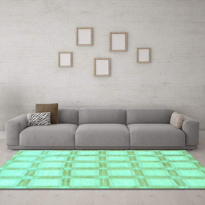 Machine Washable Checkered Turquoise Modern Area Rugs in a Living Room,, wshabs1575turq