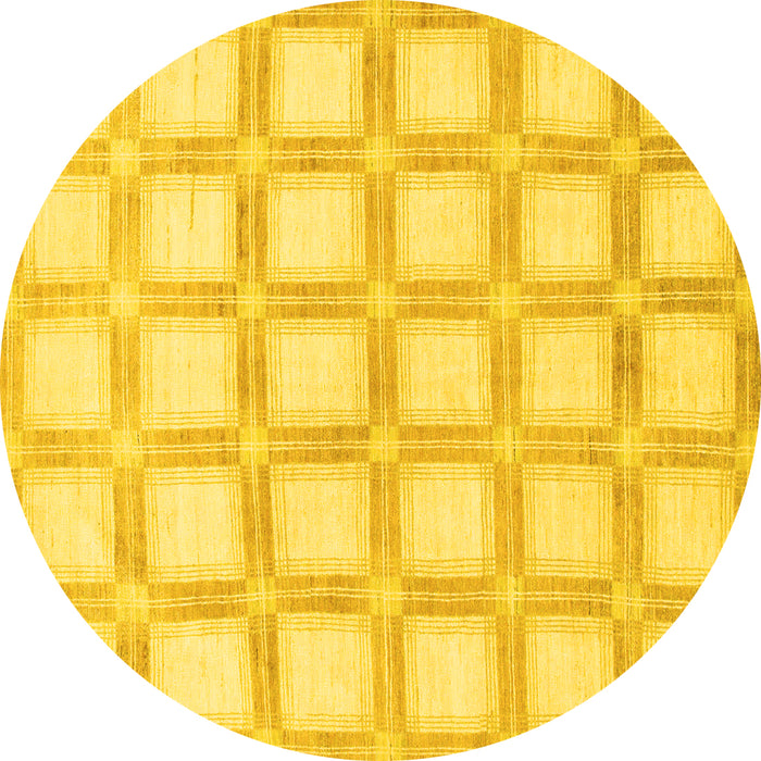 Round Machine Washable Checkered Yellow Modern Rug, wshabs1575yw