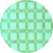 Round Checkered Turquoise Modern Rug, abs1575turq