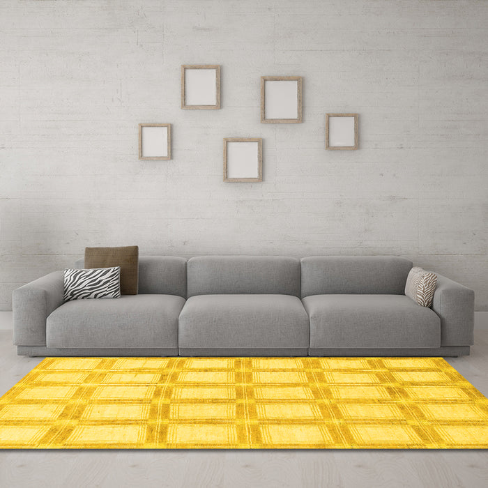 Machine Washable Checkered Yellow Modern Rug in a Living Room, wshabs1575yw