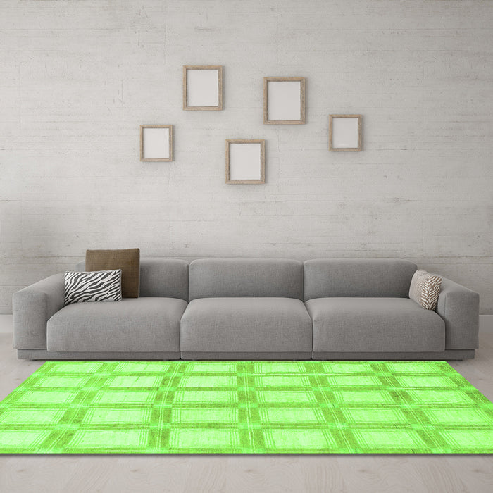 Machine Washable Checkered Green Modern Area Rugs in a Living Room,, wshabs1575grn