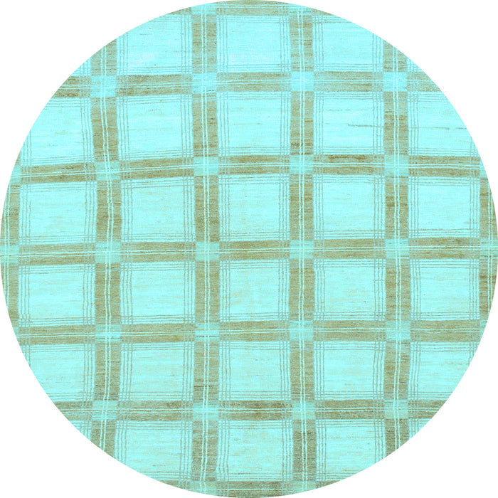Round Machine Washable Checkered Light Blue Modern Rug, wshabs1575lblu