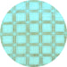 Round Machine Washable Checkered Light Blue Modern Rug, wshabs1575lblu