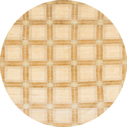 Round Abstract Sun Yellow Checkered Rug, abs1575