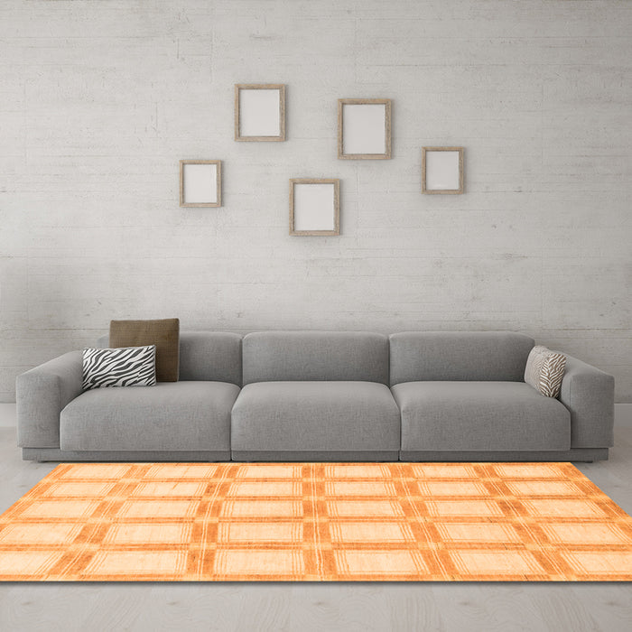 Machine Washable Checkered Orange Modern Area Rugs in a Living Room, wshabs1575org