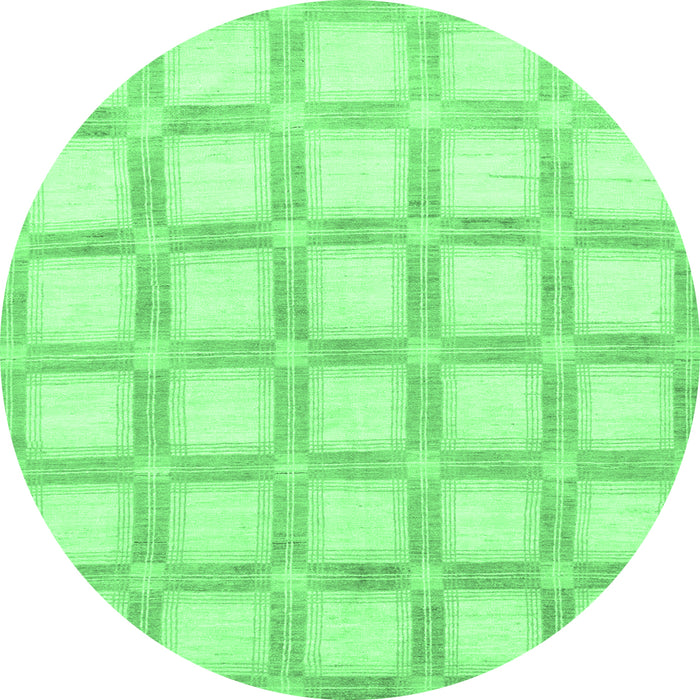 Round Machine Washable Checkered Emerald Green Modern Area Rugs, wshabs1575emgrn