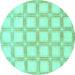 Round Machine Washable Checkered Turquoise Modern Area Rugs, wshabs1575turq