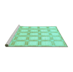 Sideview of Machine Washable Checkered Turquoise Modern Area Rugs, wshabs1575turq