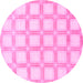 Round Machine Washable Checkered Pink Modern Rug, wshabs1575pnk