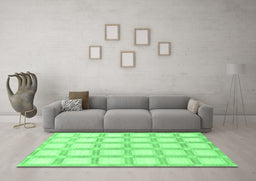 Machine Washable Checkered Emerald Green Modern Area Rugs in a Living Room,, wshabs1575emgrn