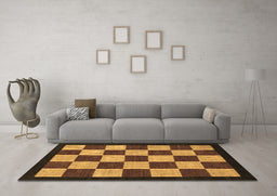 Machine Washable Checkered Brown Modern Rug in a Living Room,, wshabs1576brn