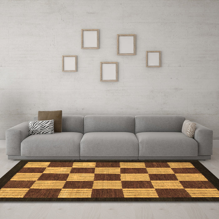Machine Washable Checkered Brown Modern Rug in a Living Room,, wshabs1576brn