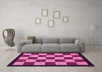 Machine Washable Checkered Pink Modern Rug, wshabs1576pnk