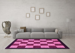 Machine Washable Checkered Pink Modern Rug in a Living Room, wshabs1576pnk