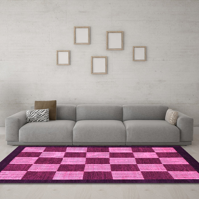 Machine Washable Checkered Pink Modern Rug in a Living Room, wshabs1576pnk