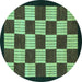 Round Machine Washable Checkered Turquoise Modern Area Rugs, wshabs1576turq