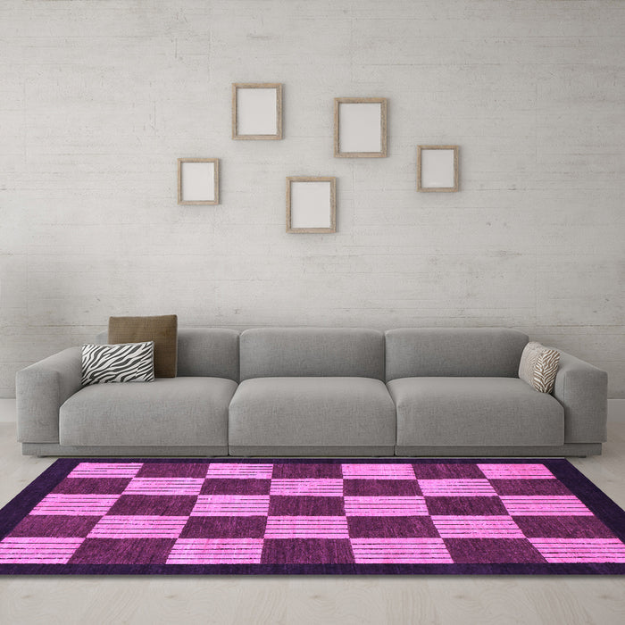 Machine Washable Checkered Purple Modern Area Rugs in a Living Room, wshabs1576pur