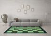 Machine Washable Checkered Turquoise Modern Area Rugs in a Living Room,, wshabs1576turq