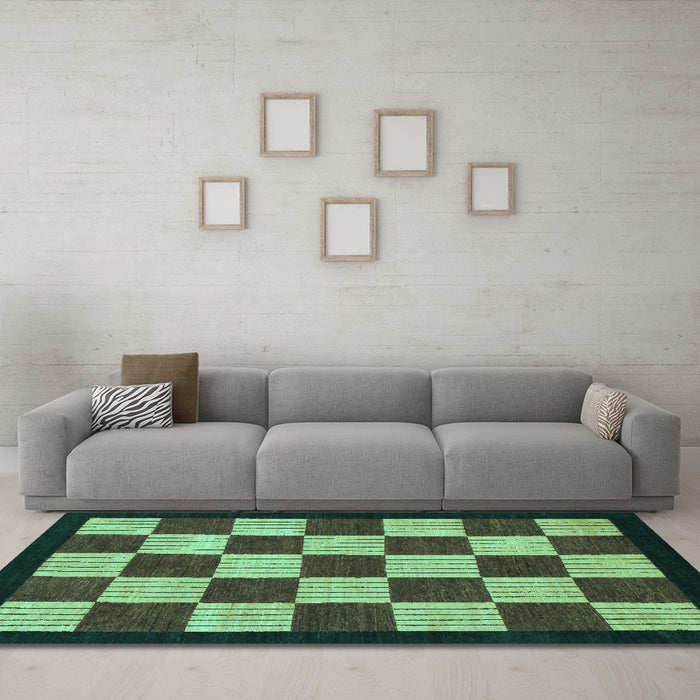 Machine Washable Checkered Turquoise Modern Area Rugs in a Living Room,, wshabs1576turq