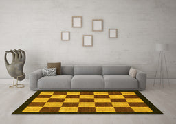 Machine Washable Checkered Yellow Modern Rug in a Living Room, wshabs1576yw