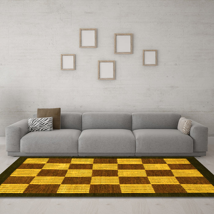 Machine Washable Checkered Yellow Modern Rug in a Living Room, wshabs1576yw