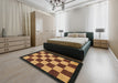 Abstract Bakers Brown Checkered Rug in a Bedroom, abs1576