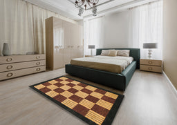 Abstract Bakers Brown Checkered Rug in a Bedroom, abs1576