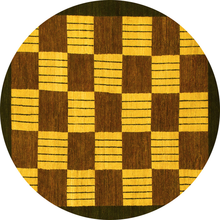 Round Machine Washable Checkered Yellow Modern Rug, wshabs1576yw