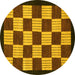 Round Machine Washable Checkered Yellow Modern Rug, wshabs1576yw