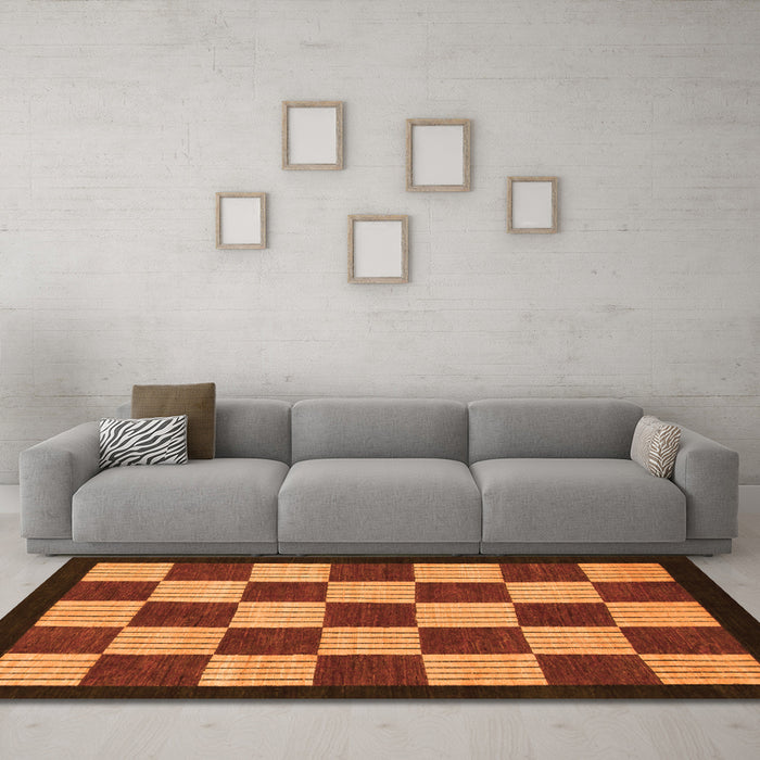 Machine Washable Checkered Orange Modern Area Rugs in a Living Room, wshabs1576org