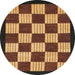 Round Abstract Bakers Brown Checkered Rug, abs1576