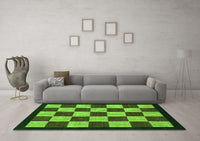 Machine Washable Checkered Green Modern Rug, wshabs1576grn