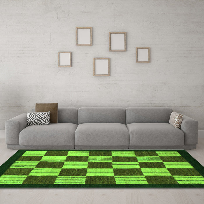 Machine Washable Checkered Green Modern Area Rugs in a Living Room,, wshabs1576grn