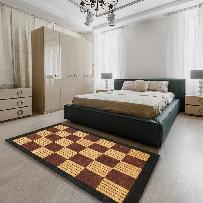 Machine Washable Abstract Bakers Brown Rug in a Bedroom, wshabs1576