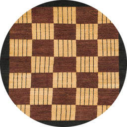 Round Machine Washable Abstract Bakers Brown Rug, wshabs1576