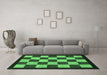 Machine Washable Checkered Emerald Green Modern Area Rugs in a Living Room,, wshabs1576emgrn