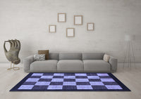 Machine Washable Checkered Blue Modern Rug, wshabs1576blu