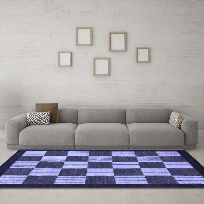 Machine Washable Checkered Blue Modern Rug in a Living Room, wshabs1576blu