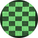 Round Machine Washable Checkered Emerald Green Modern Area Rugs, wshabs1576emgrn