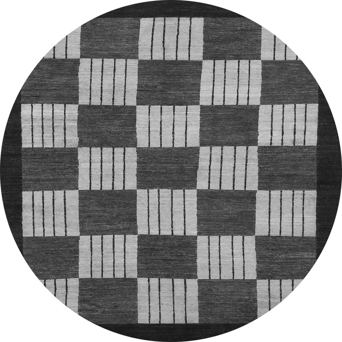 Round Machine Washable Checkered Gray Modern Rug, wshabs1576gry