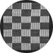 Round Machine Washable Checkered Gray Modern Rug, wshabs1576gry