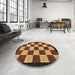 Round Machine Washable Abstract Bakers Brown Rug in a Office, wshabs1576