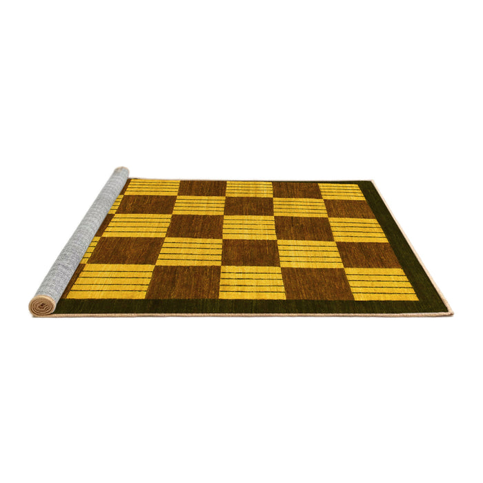 Sideview of Machine Washable Checkered Yellow Modern Rug, wshabs1576yw