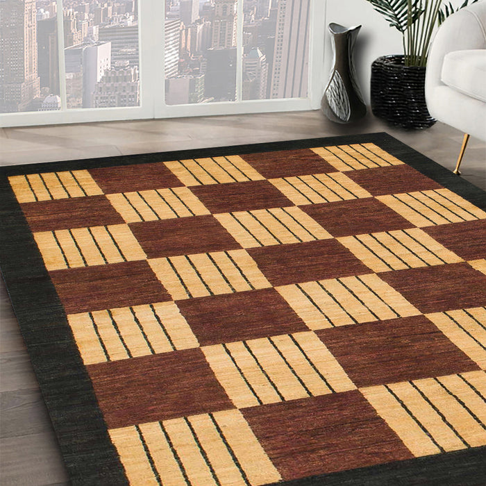 Machine Washable Abstract Bakers Brown Rug in a Family Room, wshabs1576