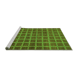 Sideview of Machine Washable Checkered Green Modern Area Rugs, wshabs1577grn