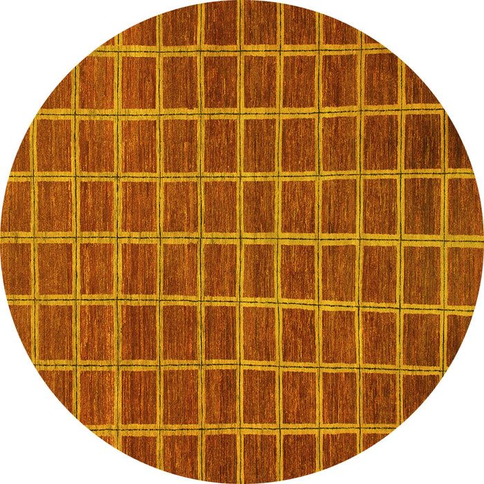 Round Machine Washable Checkered Yellow Modern Rug, wshabs1577yw